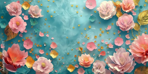 Wunderschöne fantasievolle Blumen in Pastell Farben und Retro Barock Stil als Hintergrund und Druckvorlage photo