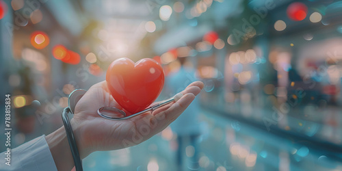 Doctor's hand holding a red heart shape in a hospital love donor world heart day healthinsurance concept photo