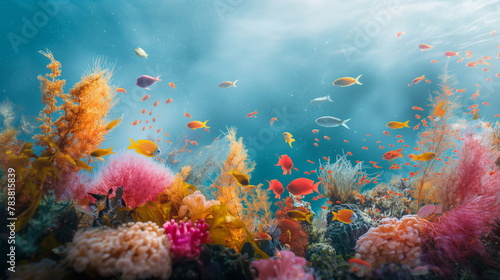 Vibrant coral reef with colorful fish, thriving marine life, Healthy Ecosystem © Mars0hod