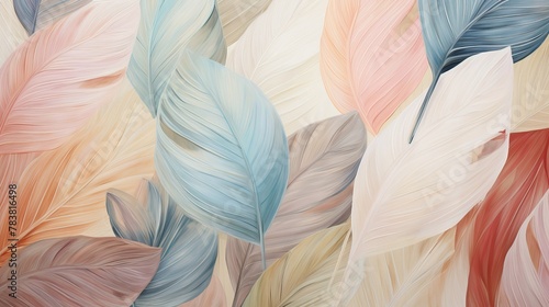 Detailed close-up of a painting depicting vibrant feathers in intricate detail on a canvas. Generative AI photo