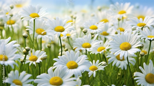 A field covered in white and yellow daisies. Generative AI