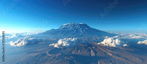 Majestic Snow Capped Mountain Peak of Kilimanjaro in Tanzania s Breathtaking Aerial Landscape