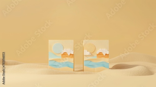 3D illustration of pancake mix packaging on a beige background, featuring two boxes of mix