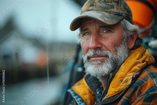 Photo of a senior man with grey hair, dressed vibrantly, with blurred background enhancing the subject's appearance © Larisa AI