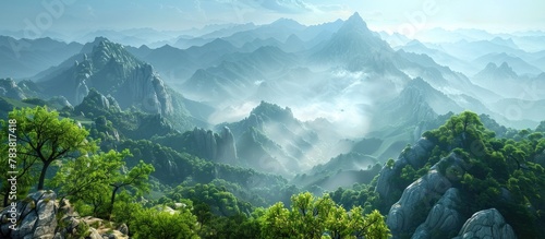 Majestic Misty Mountains of Huang Shan in Anhui Province China A Timeless Landscape of Natural Wonder and Spiritual Serenity photo