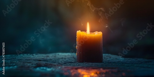 The Final Flicker of a Solitary Candle s Radiance Fading into Shadows photo