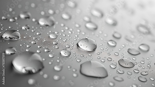 Reflective Water Droplets on Gradient Grey Surface  Generative AI