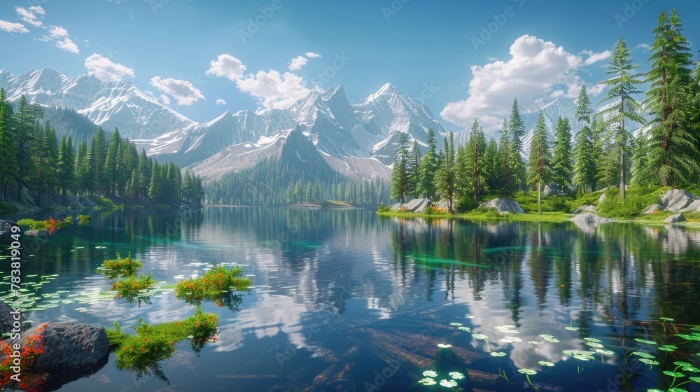 Majestic Canadian Mountain Lake with Serene Forested Surroundings and Reflective Waters