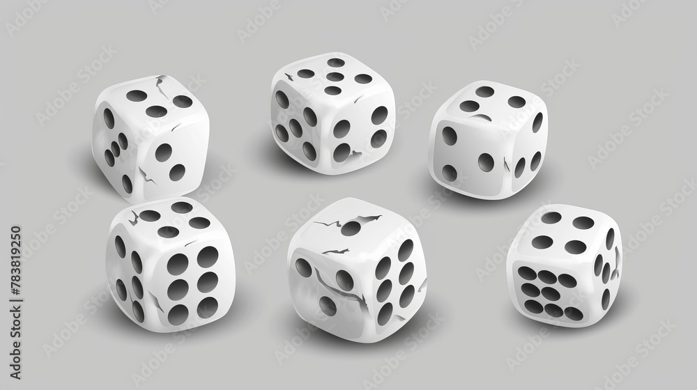 Realistic modern white cube with dots 1 to 6, for casinos or gambling concepts. Poker and backgammon fall craps to try your luck. Realistic modern white cube with dots 1 to 6, for casinos or gambling concepts. Poker and backgammon fall craps to try your luck.