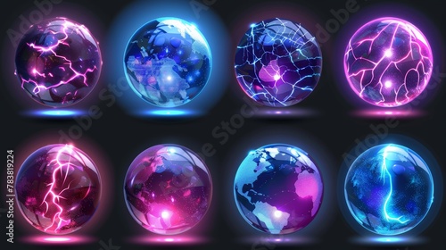 The neon sphere shield has many textures and glows, as well as a realistic modern representation of a security ball that glows in the dark and is translucent. The round cover dome has a force field