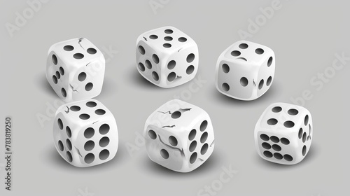 Realistic modern white cube with dots 1 to 6, for casinos or gambling concepts. Poker and backgammon fall craps to try your luck.