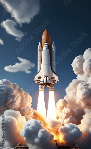 space shuttle or military missile arrack launch breakthrough the clouds in the sky for space exploration astronomy.