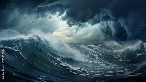 Under menacing storm clouds, choppy waves rage in stormy waters, painting a scene of nature's power and turbulence.
 photo