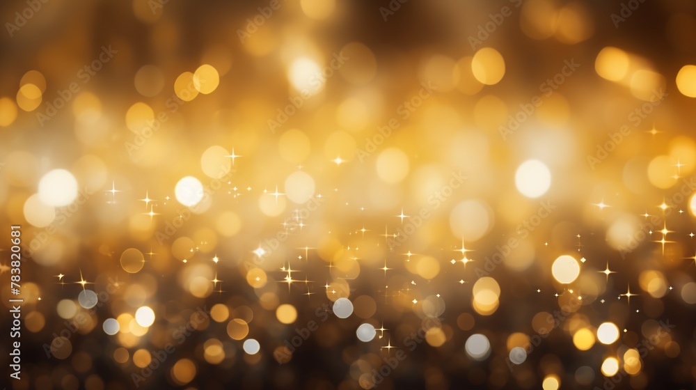 Golden glitter, shimmer sparkle and radiant luminous shine golden stars on smooth blurred background.