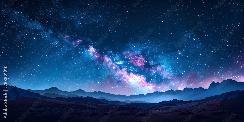 Captivating Cosmic Embrace Starry Night Sky Stretches Over Serene Desert Landscape