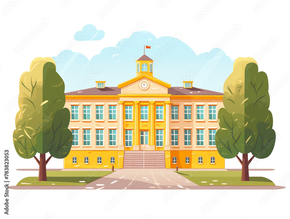 Fototapeta premium The front view of the design of government school buildings in western countries. 2d flat illustration style.