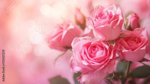 Pink roses background  many light pink flowers on a blurred background.