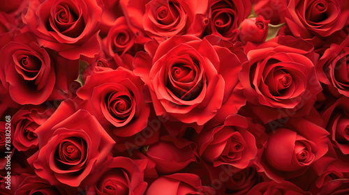 Red roses background, Many red flowers on a blurred background.