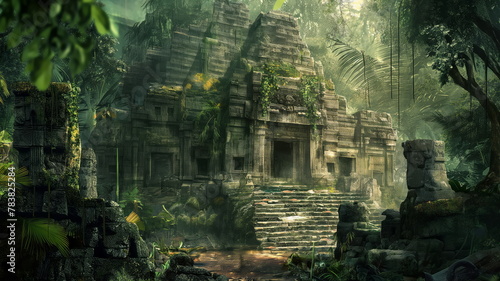 Mystical temple hidden deep in the jungle  its ancient stones echoing tales of ancient rituals and legends