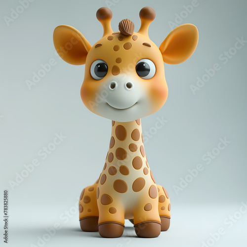 A cute and happy baby giraffe 3d illustration