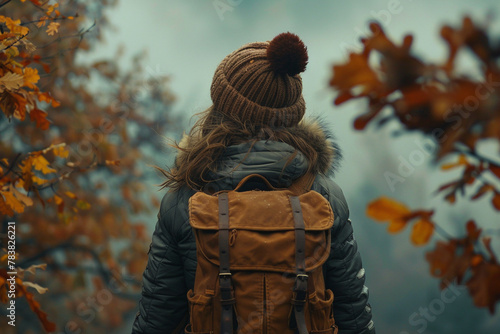 the girl travels in autumn.