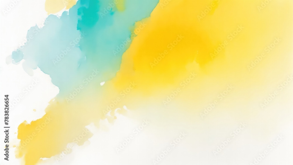 Yellow, Gold and Orange, Teal, Gradient Watercolor On a White background