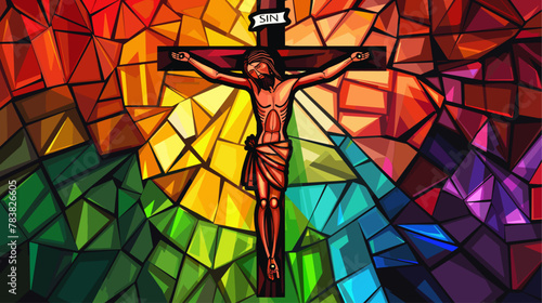 Colorful Good friday stained glass illustration of Jesus Christ