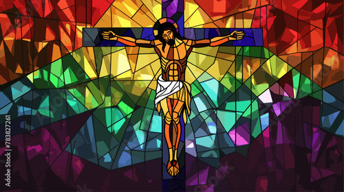 Colorful Good friday stained glass illustration of Jesus Christ