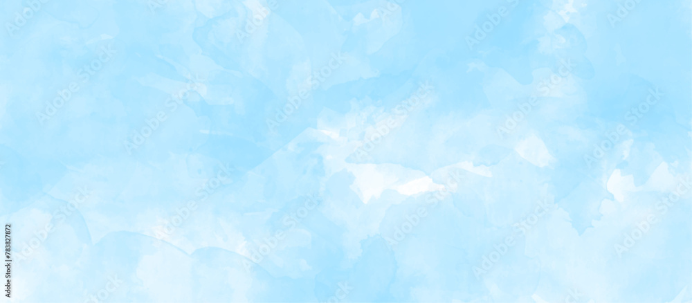 blue sky with clouds watercolor background with splashes, Chaotic light watercolor background paper texture, Abstract soft sky blue watercolor paper textured illustration.