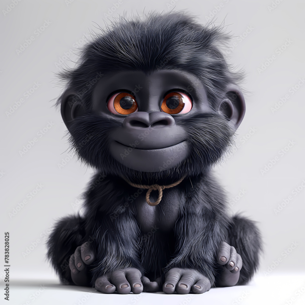 Fototapeta premium A cute and happy baby gorilla 3d illustration