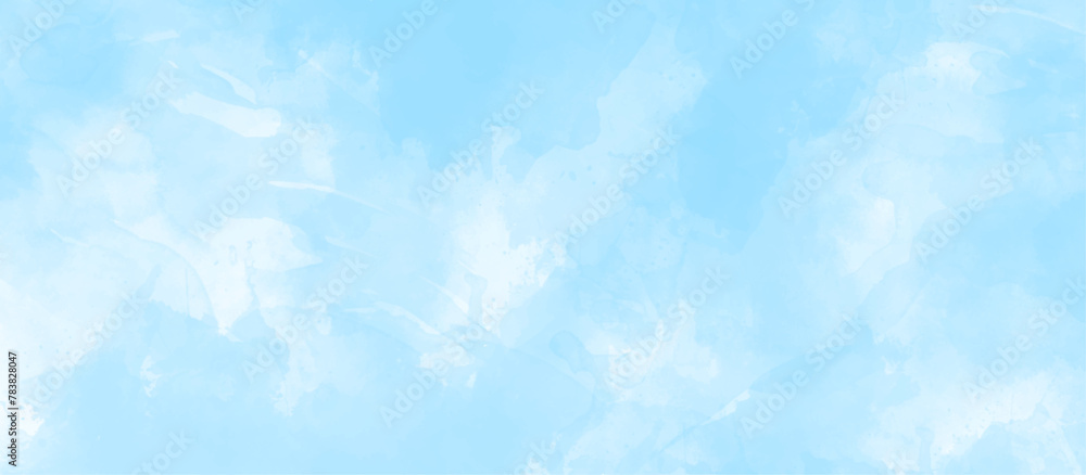 blue sky with clouds watercolor background with splashes, Chaotic light watercolor background paper texture, Abstract soft sky blue watercolor paper textured illustration.
