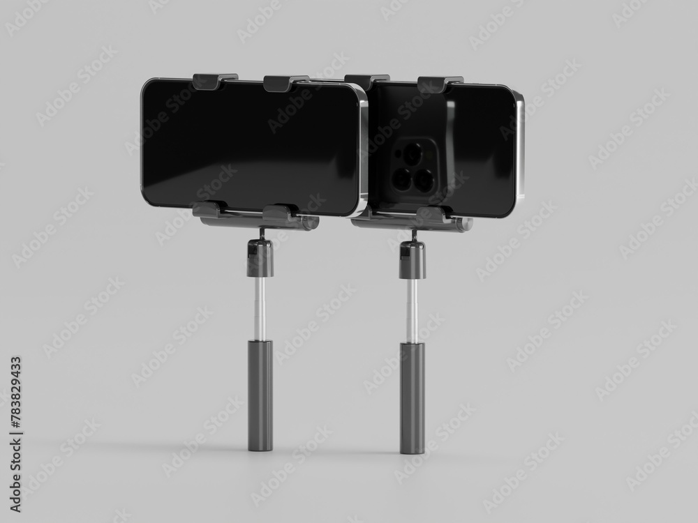Selfie stick with mobile with white background Selfie stick with mobile with white background