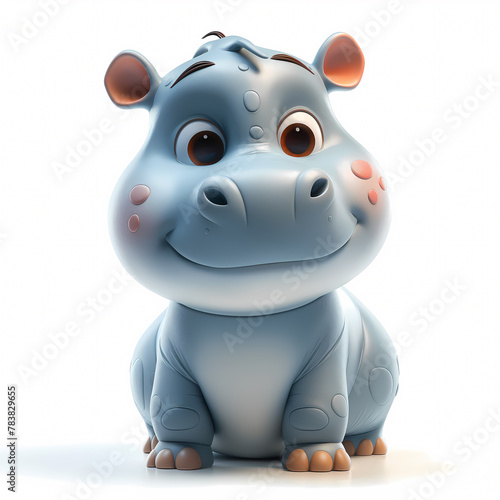 A cute and happy baby hippo 3d illustration