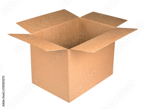 Open cardboard box isolated on blank transparent background. Box mockup for design