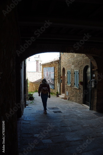 Chiusdino, Siena, Tuscany, Italy - Typical tuscan historical town with narrow street and terracotta bricks. © Giacomo