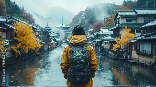 Portrait of man exploring Japan  photo