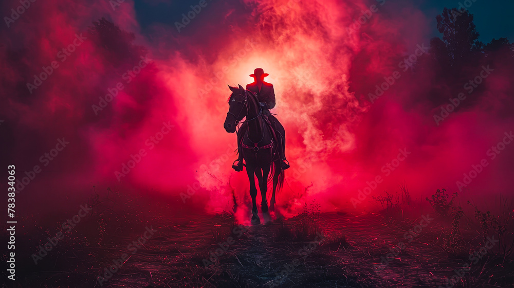 Fototapeta premium Surrealistic equestrian event, fantastical landscapes, dreamlike horse forms, surreal rider attire,