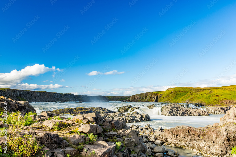 Iceland, landscape with broad river and sky
