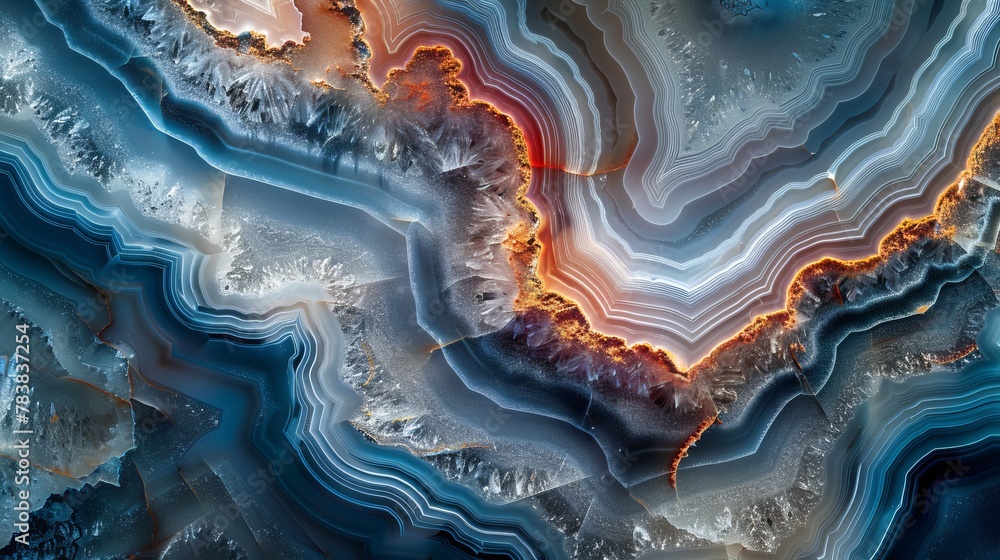 An amazing background featuring the cross section of a banded agate crystal, displaying intricate An amazing background featuring the cross section of a banded agate crystal, displaying intricate