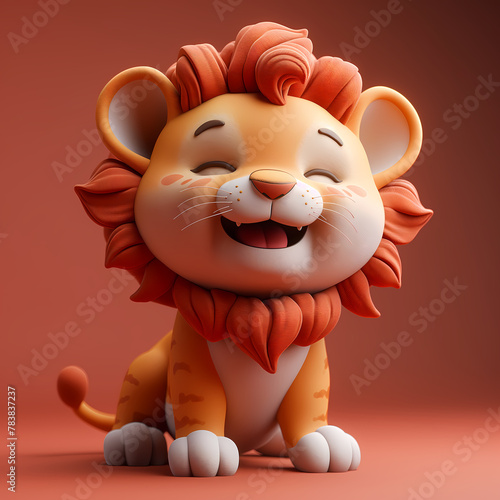 A cute and happy baby lion 3d illustration