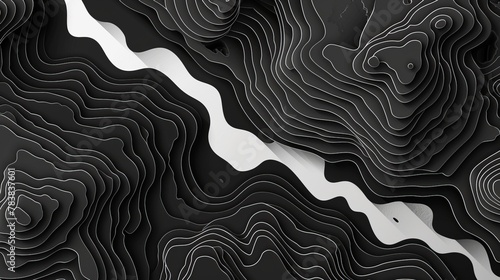 An abstract vector background of a black and white topography contour map