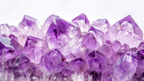 Macro shot of a crystal stone featuring rough purple amethyst quartz crystals
