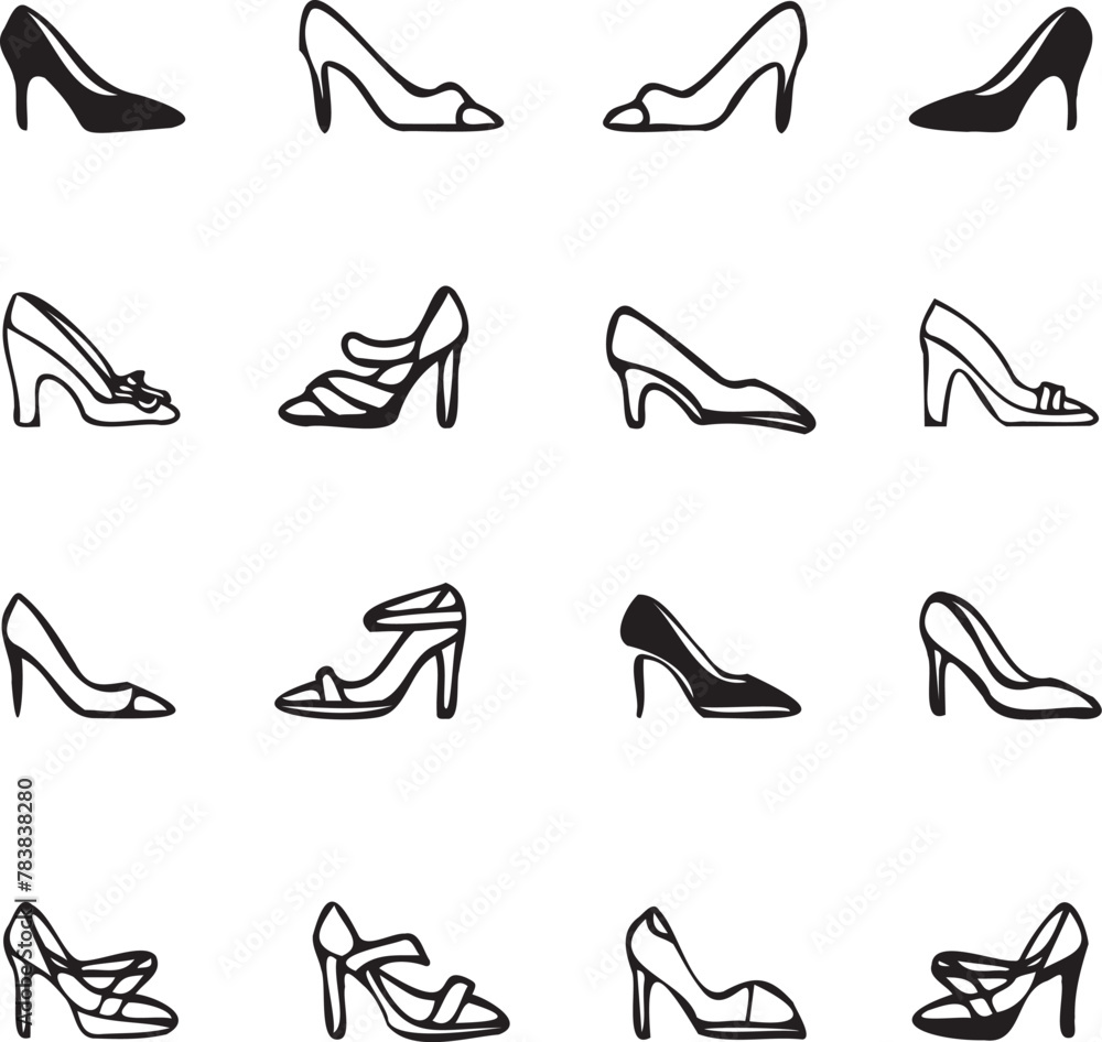 Set of High-heeled shoe on white background