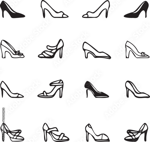 Set of High-heeled shoe on white background