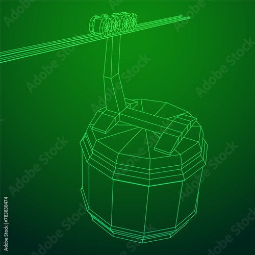 Cable car cabin gondola. Funicular simple cableway concept. Wireframe low poly mesh vector illustration