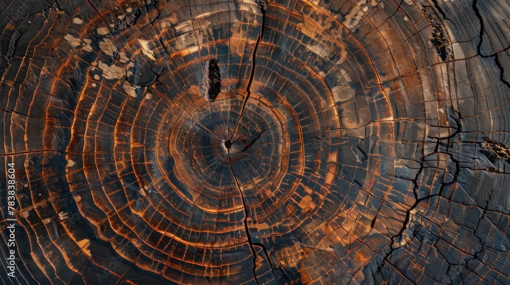 A close-up view of an old wooden oak tree cut surface, showcasing the intricate details A close-up view of an old wooden oak tree cut surface, showcasing the intricate details