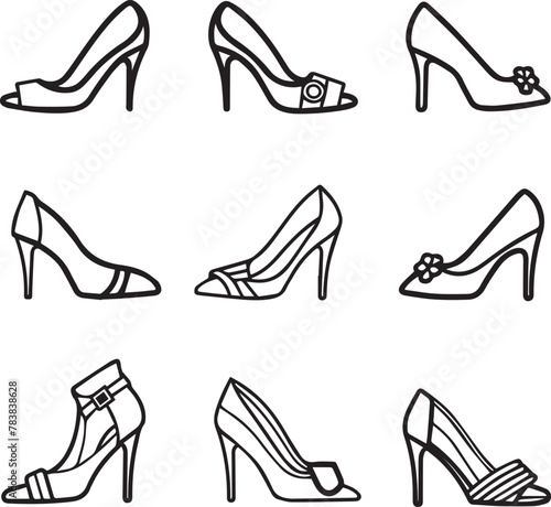 Set of High-heeled shoe on white background