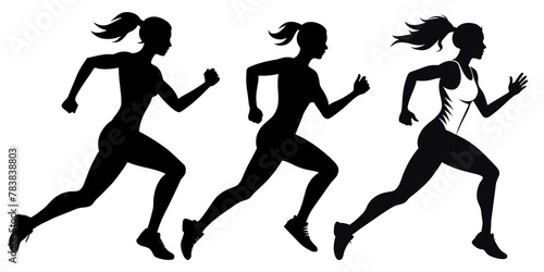Set of runner girl silhouette illustration