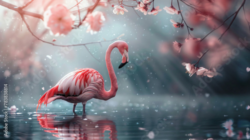 Cute flamingo on fantasy aesthetic valentines