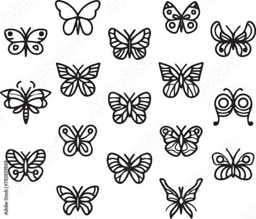 Set of Thin line icons Butterflies on white background